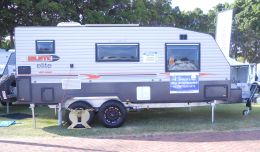 Australian Wheel Clamp securing Elite Caravans Balistic